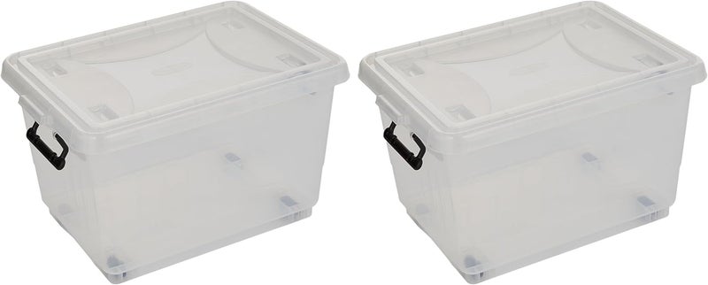 Cosmoplast 33L Clear Plastic Storage Box with Wheels & Lockable Lid - Set of 2 - Image 1
